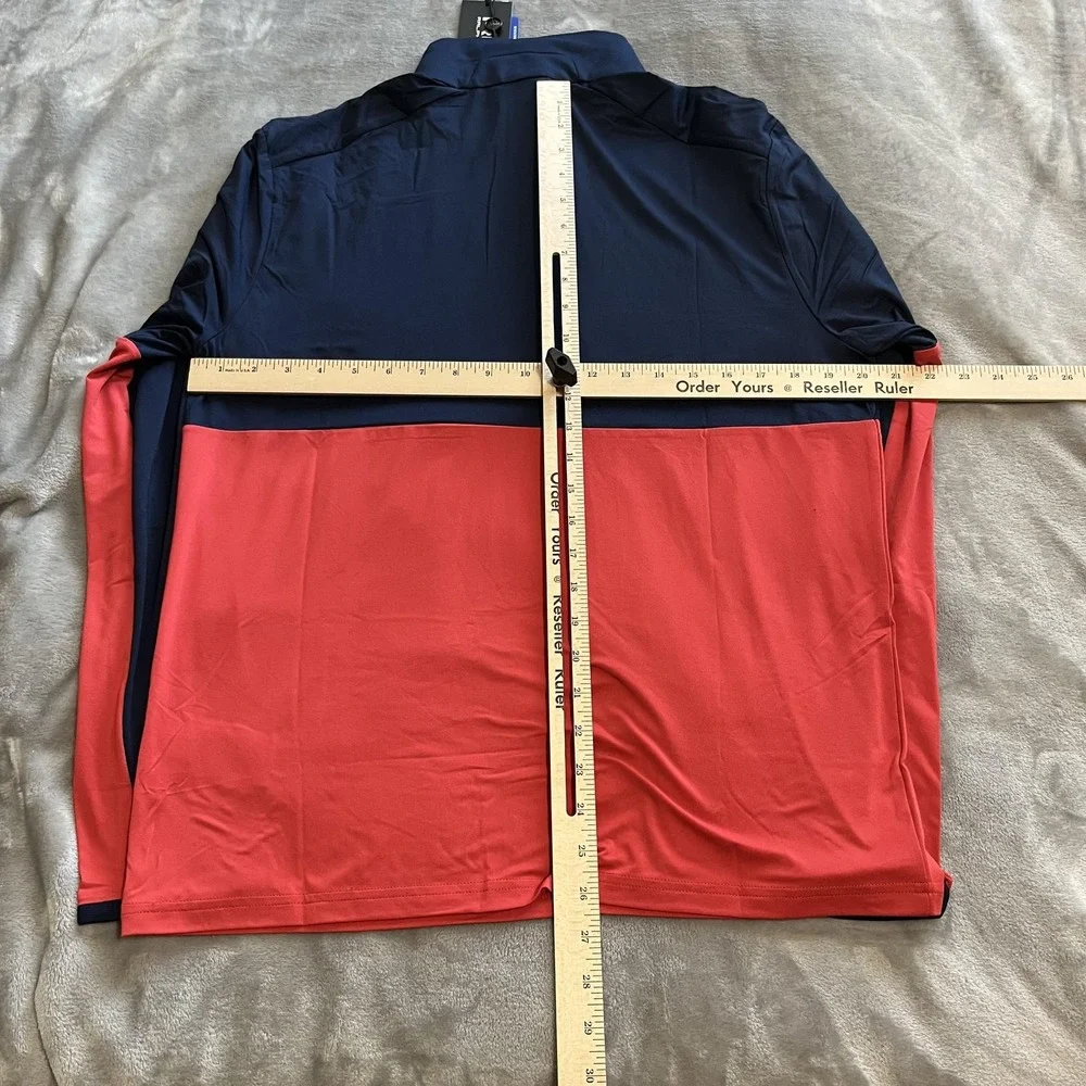 RLX Ralph Lauren Sweater Mens Medium Navy Red Quarter Zip Golf Pullover Wicking